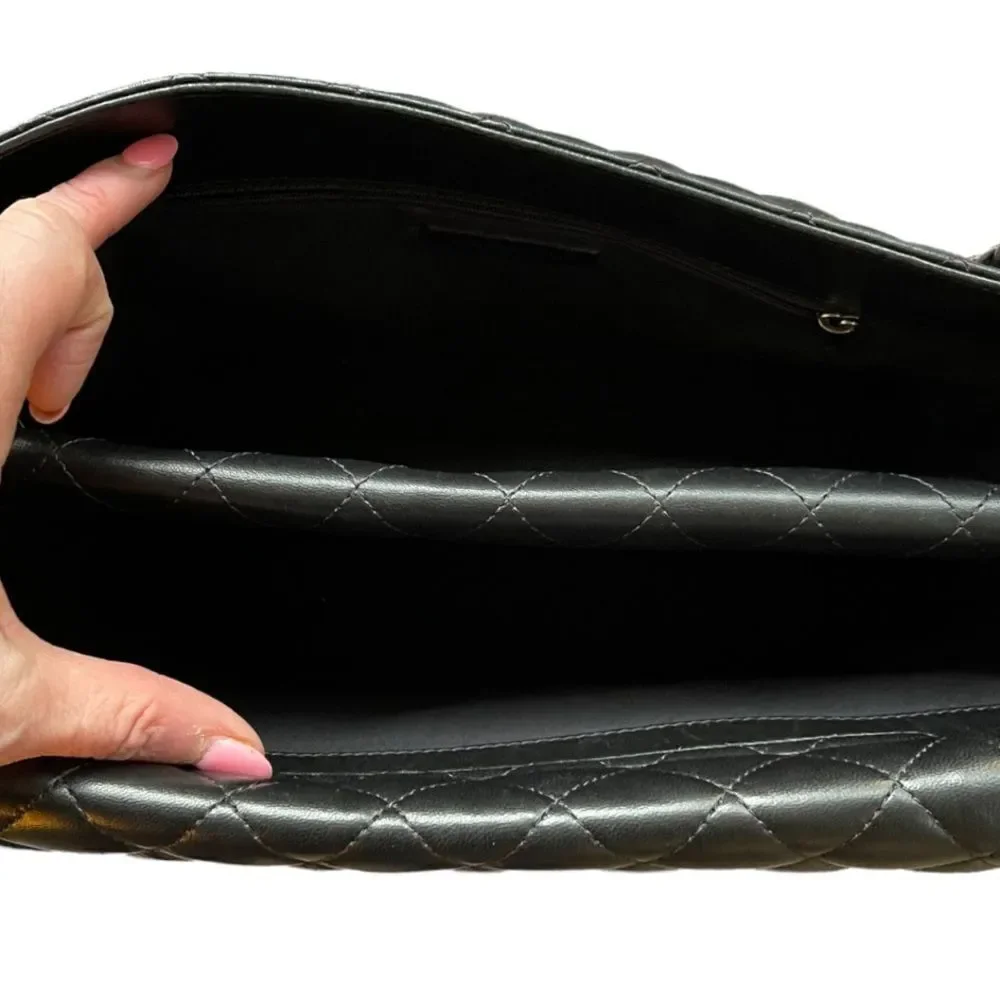 Chanel Lambskin Quilted Front Flap Tote Handbag Black